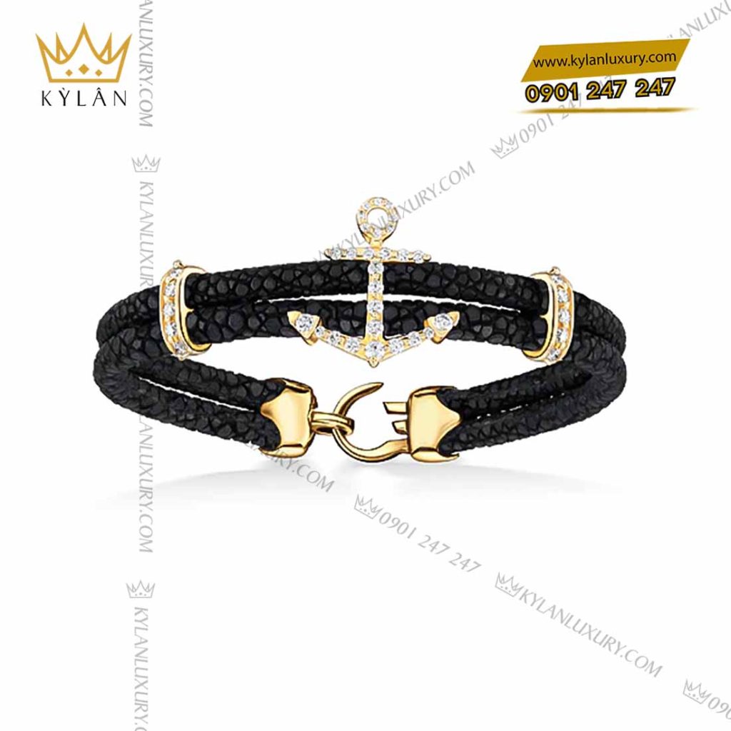 Kỳ Lân Luxury vong tay ca duoi vang au750 dinh logo mo neo 3 Vòng tay cá đuối vàng nguyên khối Au750 đính logo mỏ neo