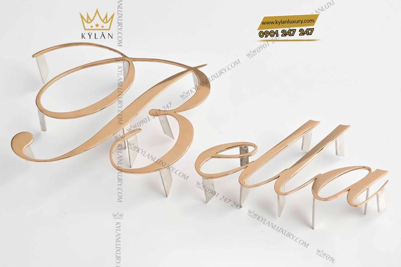 Chữ vàng Bella vàng hồng Au750