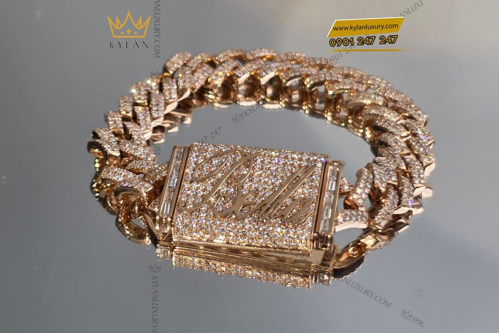 Kỳ Lân Luxury 65 Lắc tay Bella kim cương vàng hồng nguyên khối Au750