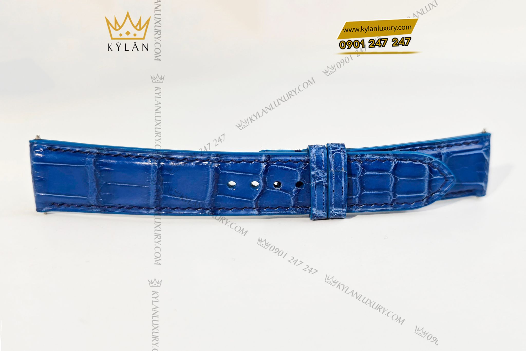 Kỳ Lân Luxury Day dong ho da ca sau mau xanh 1 Dây đồng hồ da cá sấu màu xanh