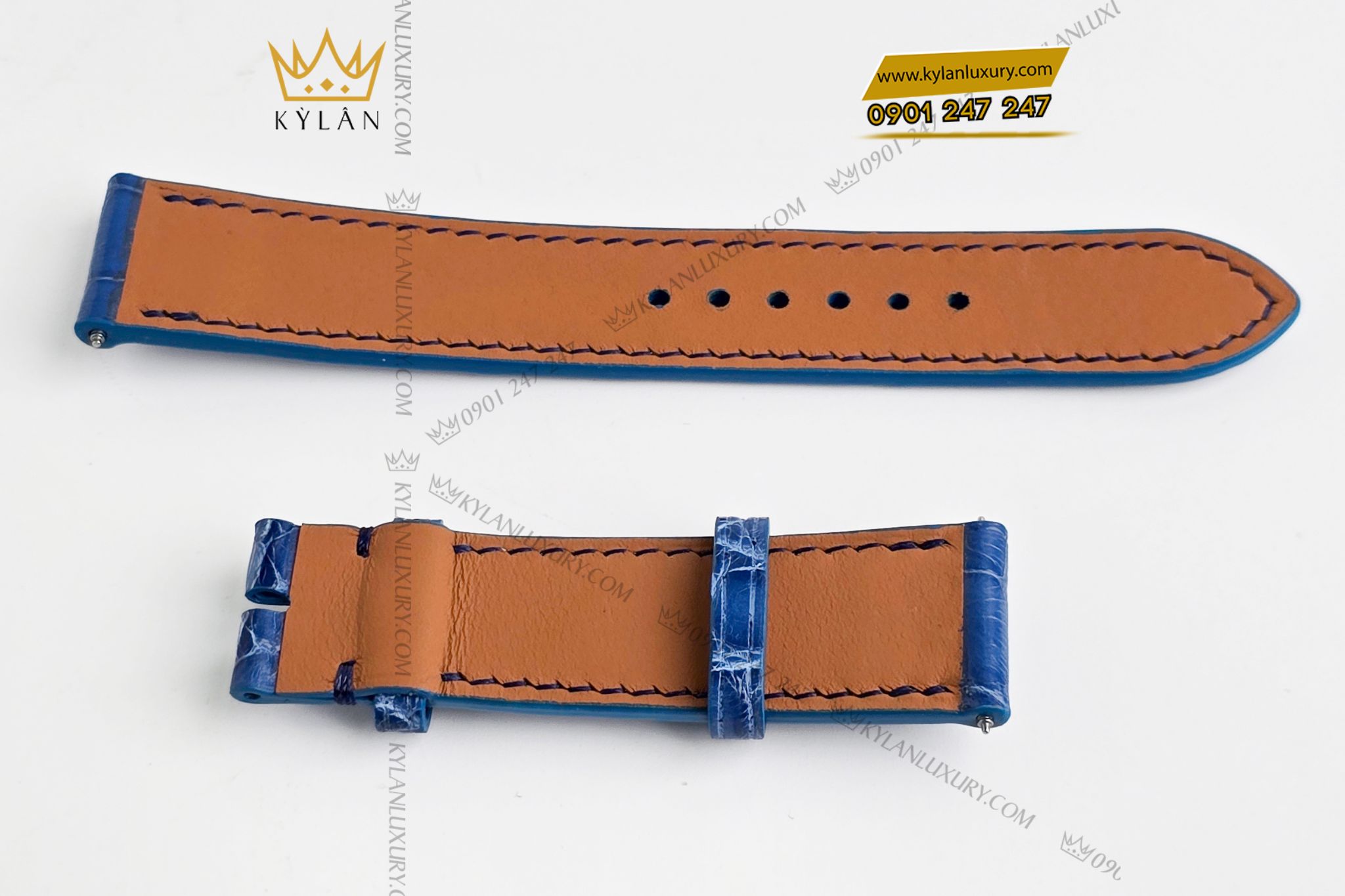 Kỳ Lân Luxury Day dong ho da ca sau mau xanh 11 Dây đồng hồ da cá sấu màu xanh