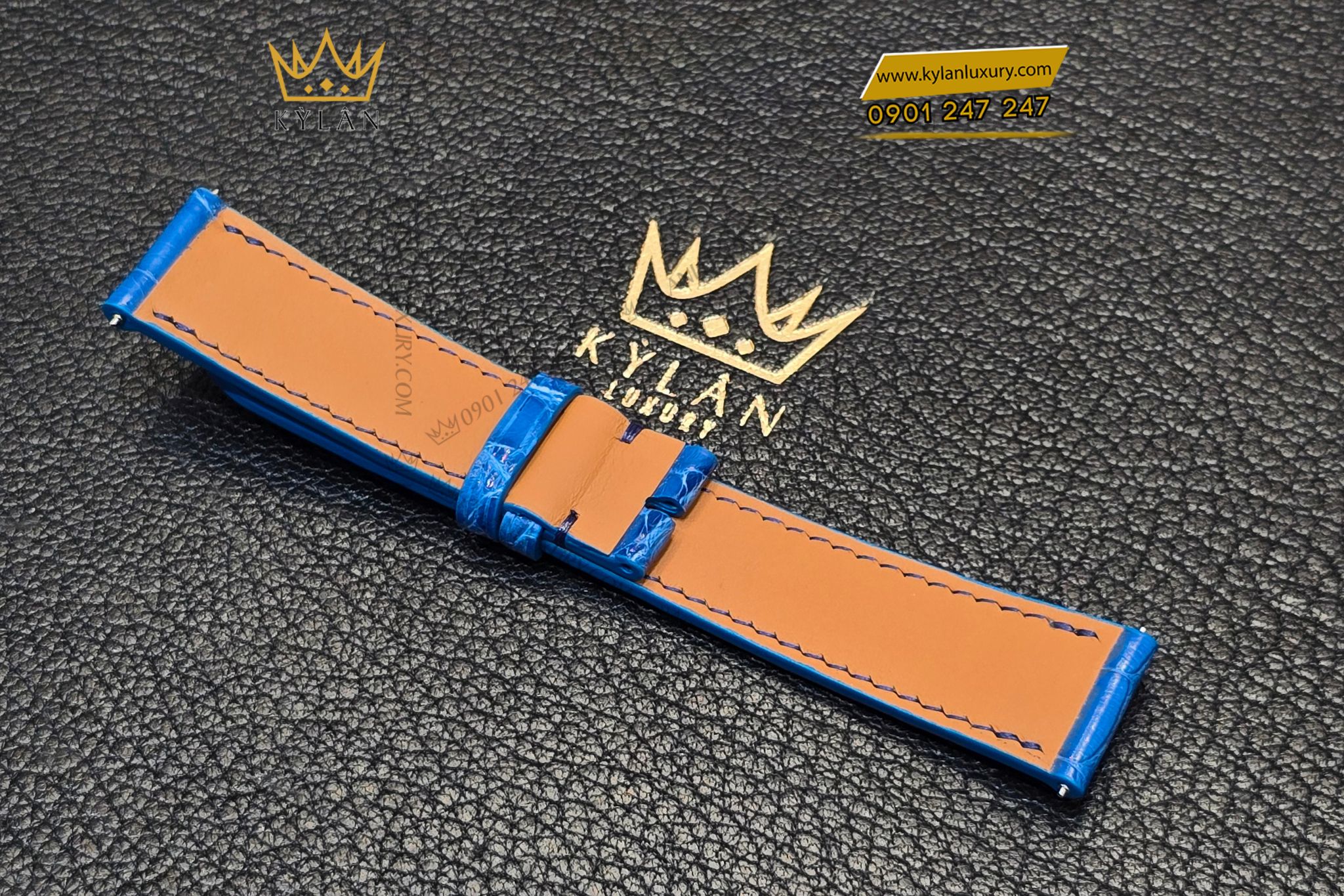 Kỳ Lân Luxury Day dong ho da ca sau mau xanh 13 Dây đồng hồ da cá sấu màu xanh