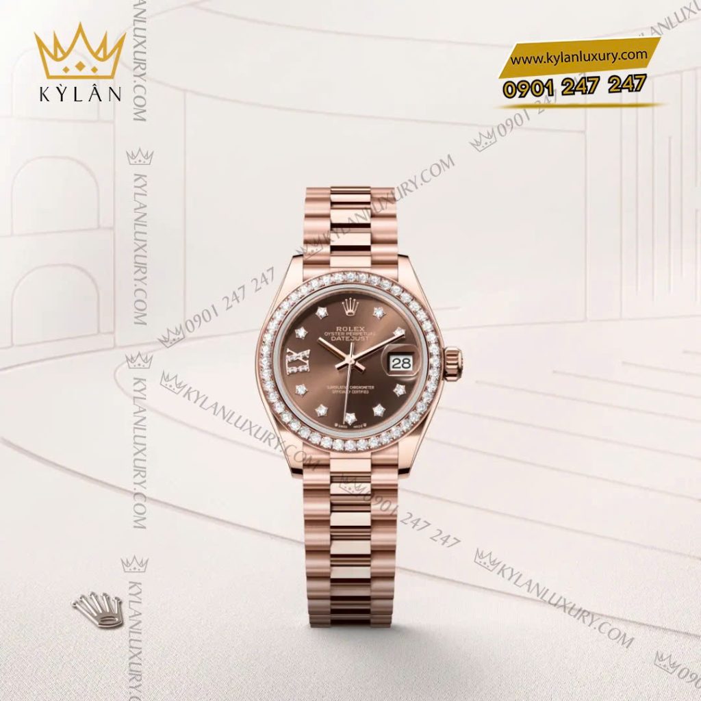 Kỳ Lân Luxury Dong ho Rolex Lady Datejust 28 279135RBR 0001 mat nau chocolate 5 Đồng hồ Rolex Lady-Datejust 28 279135RBR-0001 mặt nâu chocolate