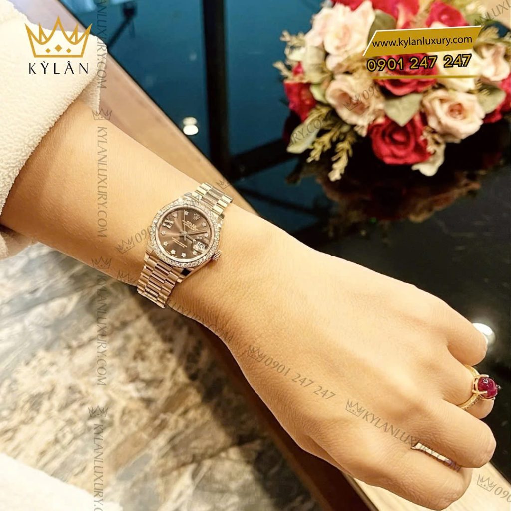 Kỳ Lân Luxury Dong ho Rolex Lady Datejust 28 279135RBR 0001 mat nau chocolate 6 Đồng hồ Rolex Lady-Datejust 28 279135RBR-0001 mặt nâu chocolate