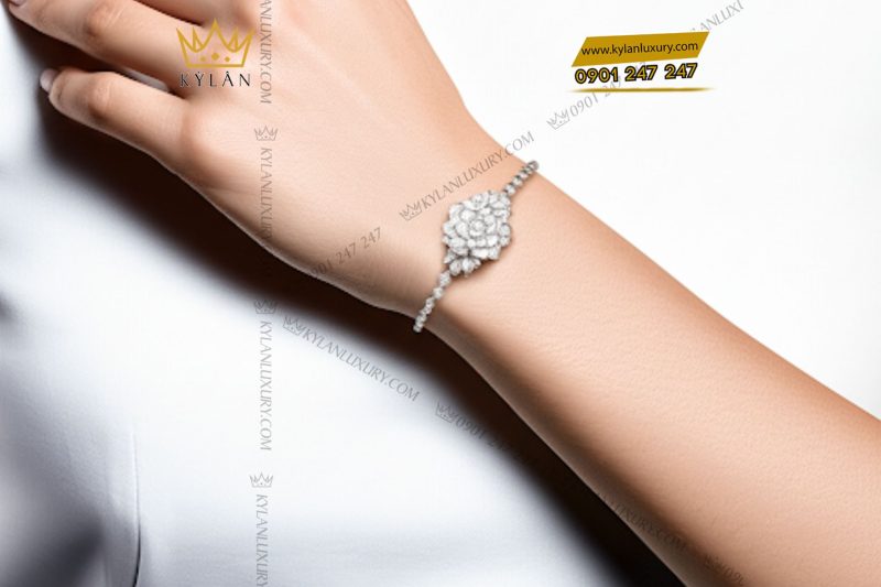 Lắc tay nữ vàng trắng nguyên khối Au750 đính kim cương