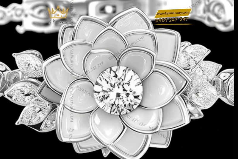 Lắc tay nữ vàng trắng nguyên khối Au750 đính kim cương
