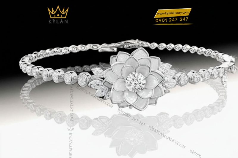 Lắc tay nữ vàng trắng nguyên khối Au750 đính kim cương