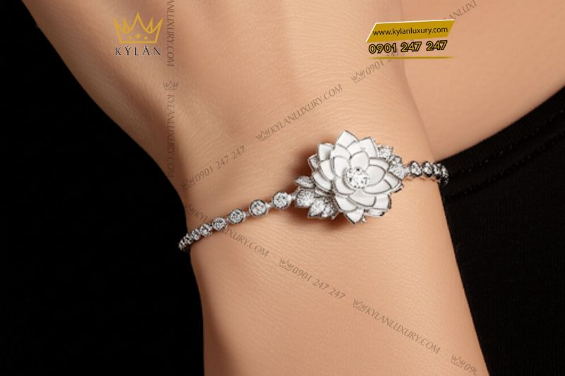 Lắc tay nữ vàng trắng nguyên khối Au750 đính kim cương