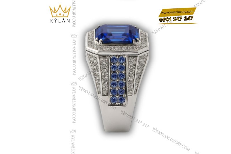 Nhẫn nam Regal Blue vàng trắng nguyên khối Au750