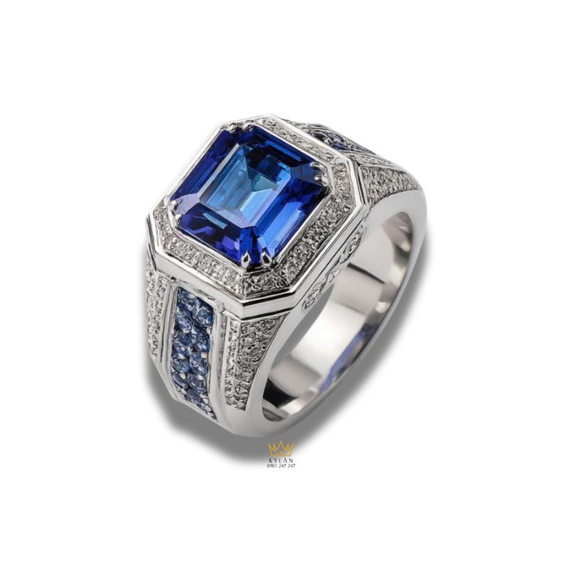 Nhẫn nam Regal Blue vàng trắng nguyên khối Au750