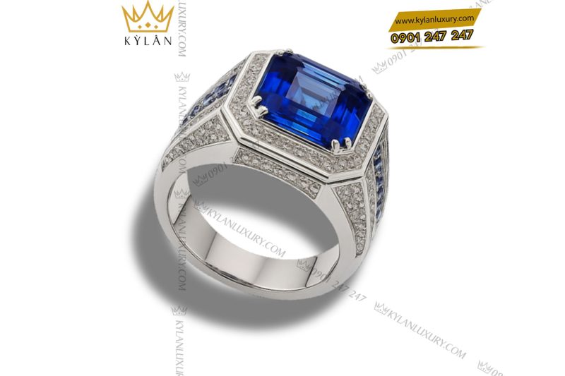 Nhẫn nam Regal Blue vàng trắng nguyên khối Au750