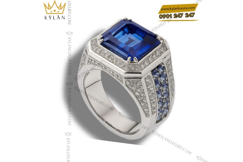 Nhẫn nam Regal Blue vàng trắng nguyên khối Au750