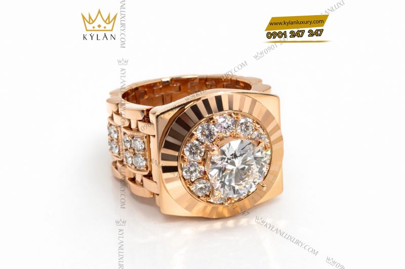 Nhẫn Rolex vàng hồng khối Au750 đính viên chủ 8ly1