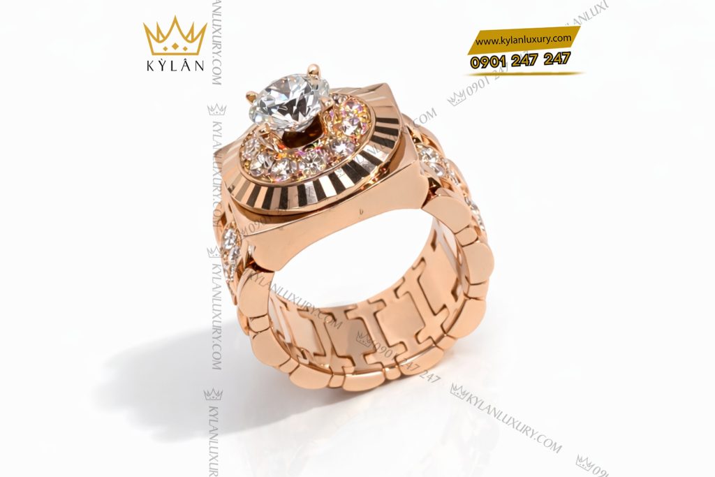 Nhẫn Rolex vàng hồng khối Au750 đính viên chủ 8ly1