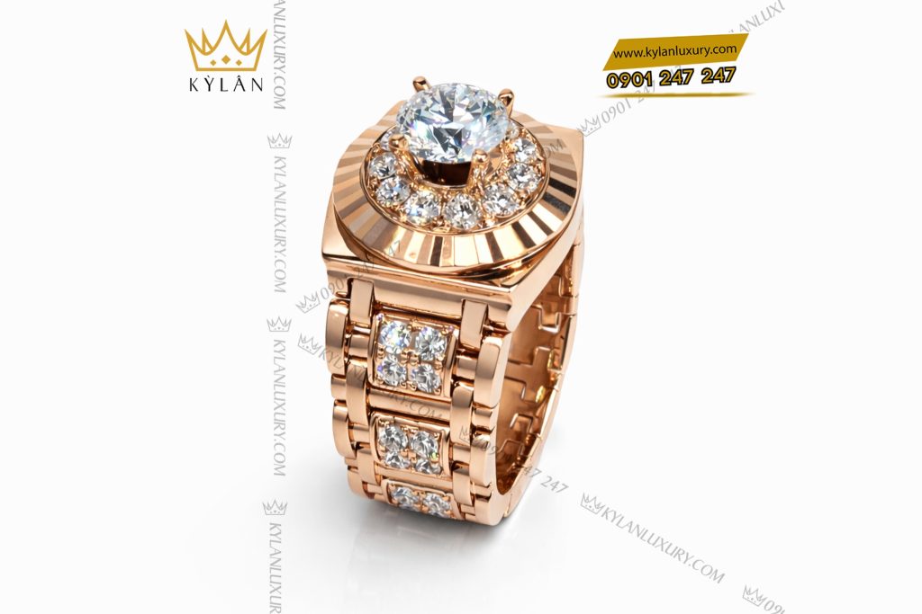 Nhẫn Rolex vàng hồng khối Au750 đính viên chủ 8ly1