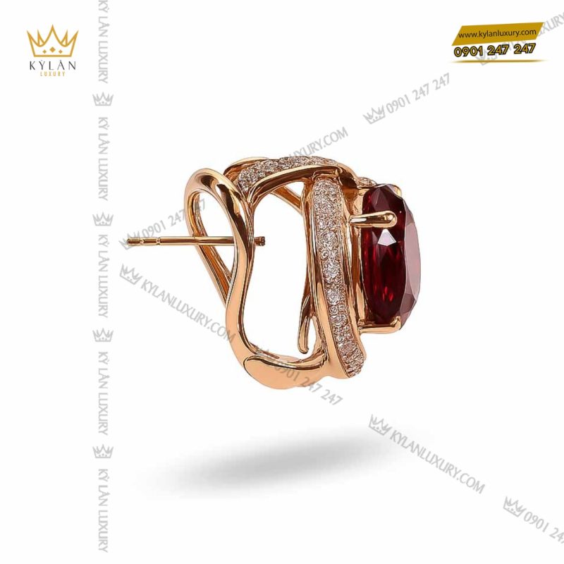 Bông tai Blush Bloom vàng nguyên khối Au750 đính đá quý đỏ
