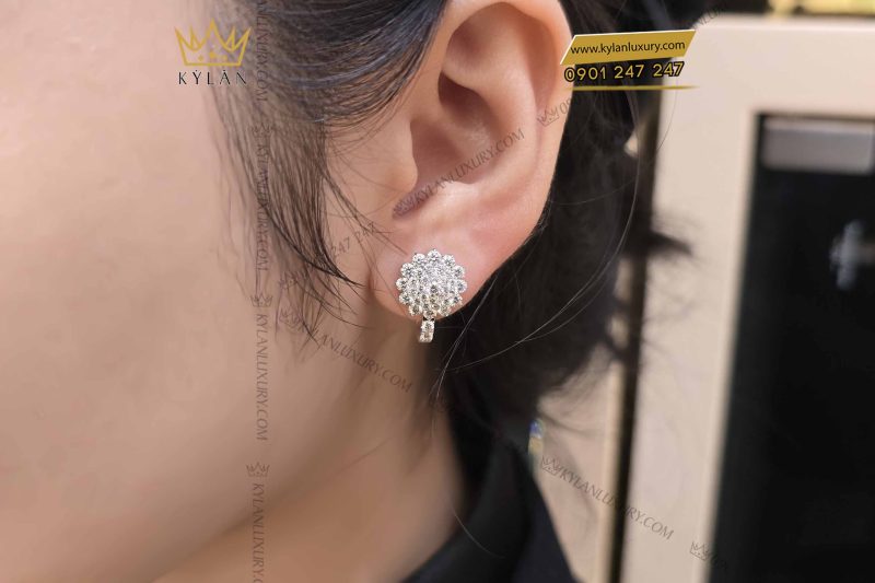 Bông tai hoa vàng trắng nguyên khối Au750 đính kim cương