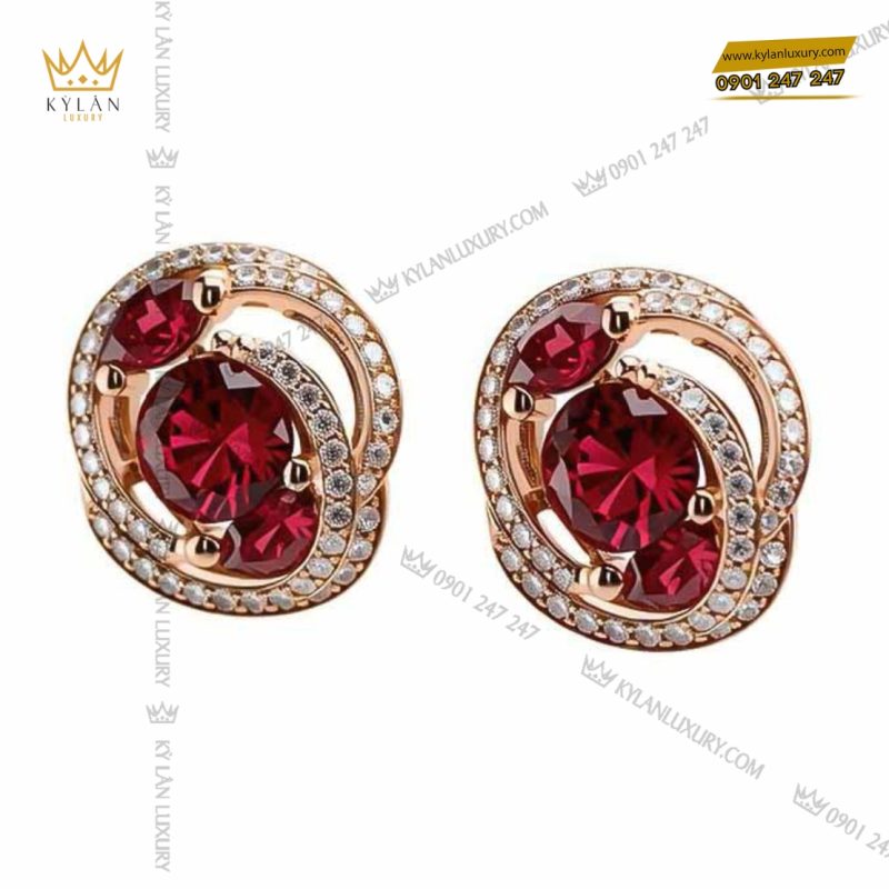Bông Tai Opulent Garnet vàng nguyên khối Au750 đính đá quý đỏ