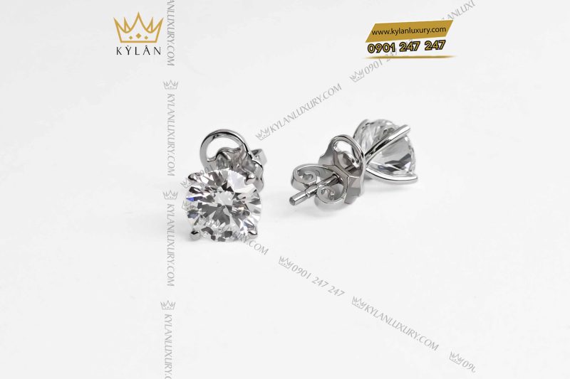 Bông tai vàng trắng nguyên khối Au750 đính viên chủ 7ly2