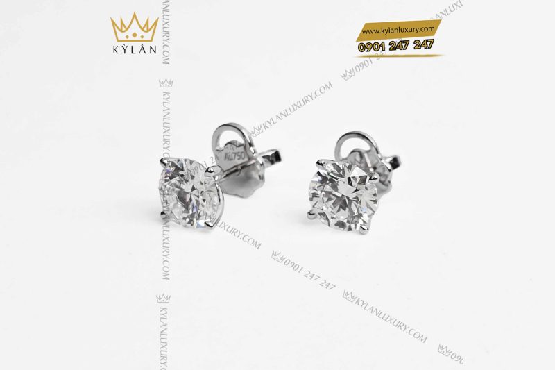 Bông tai vàng trắng nguyên khối Au750 đính viên chủ 7ly2