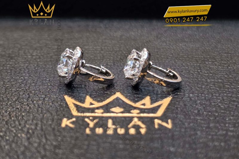 Cặp bông tai kim cương vàng trắng Au750 8ly1