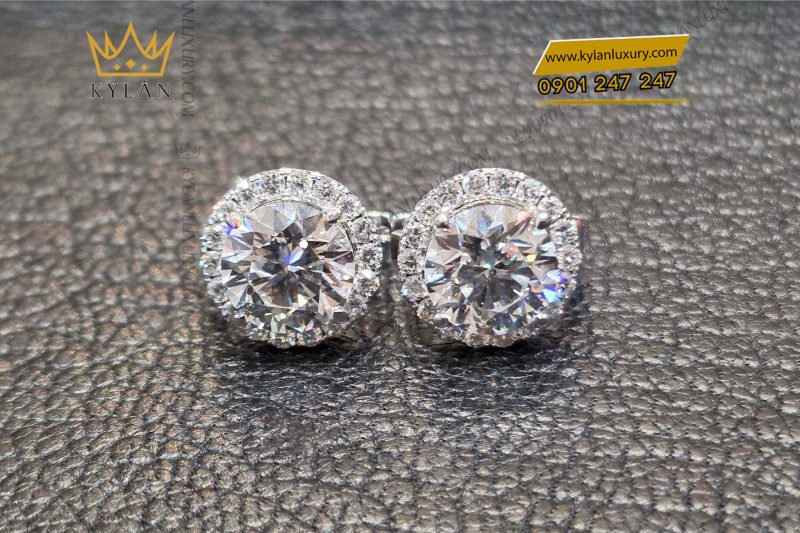 Cặp bông tai kim cương vàng trắng Au750 8ly1