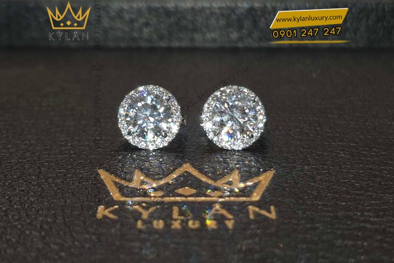 Cặp bông tai kim cương vàng trắng Au750 8ly1
