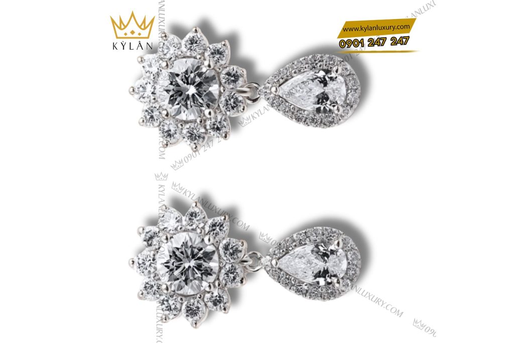 Kỳ Lân Luxury cap bong tai kim cuong vang trang au750 cap bong tai kim cuong vang trang nguyen khoi au750 2 Cặp bông tai kim cương vàng trắng nguyên khối Au750
