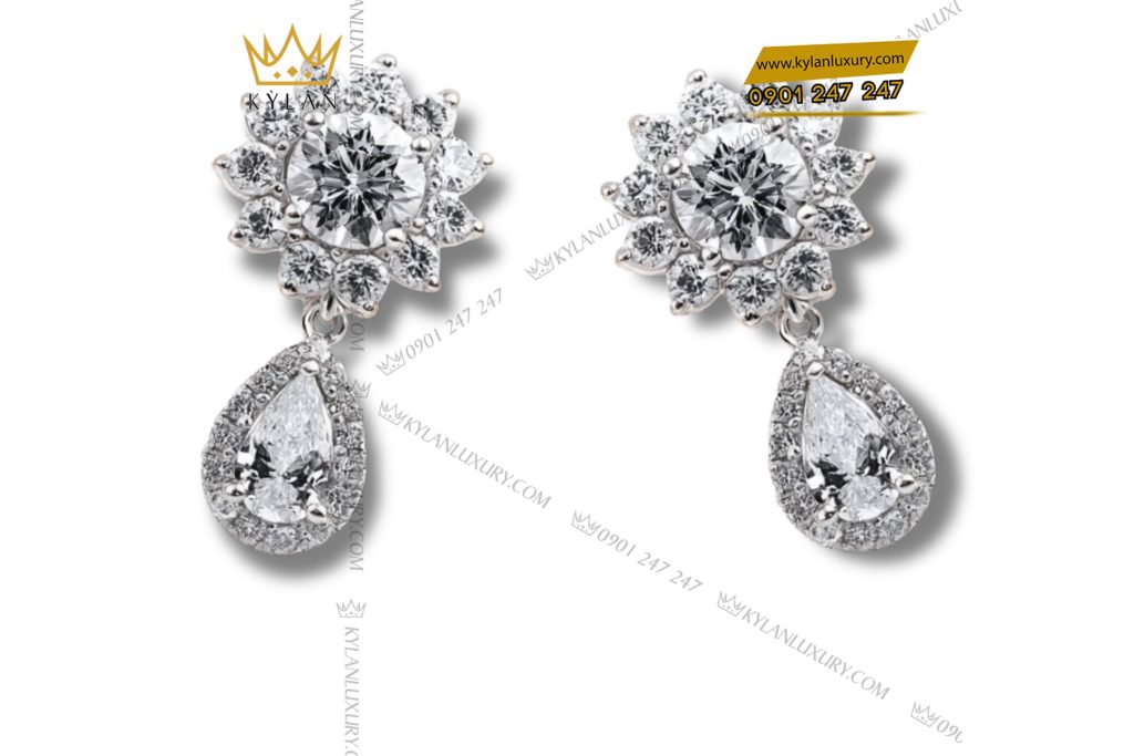 Kỳ Lân Luxury cap bong tai kim cuong vang trang au750 cap bong tai kim cuong vang trang nguyen khoi au750 3 Cặp bông tai kim cương vàng trắng nguyên khối Au750
