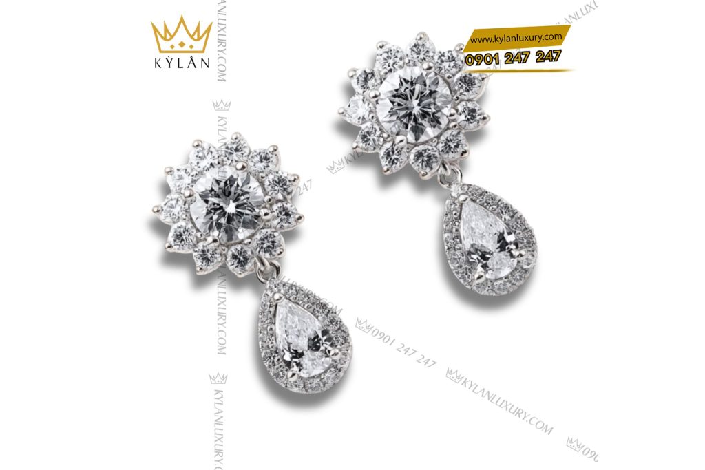 Kỳ Lân Luxury cap bong tai kim cuong vang trang au750 cap bong tai kim cuong vang trang nguyen khoi au750 4 Cặp bông tai kim cương vàng trắng nguyên khối Au750