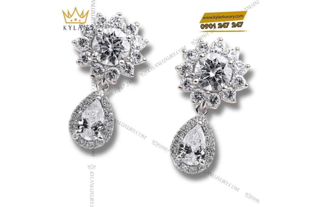 Kỳ Lân Luxury cap bong tai kim cuong vang trang au750 cap bong tai kim cuong vang trang nguyen khoi au750 5 Cặp bông tai kim cương vàng trắng nguyên khối Au750