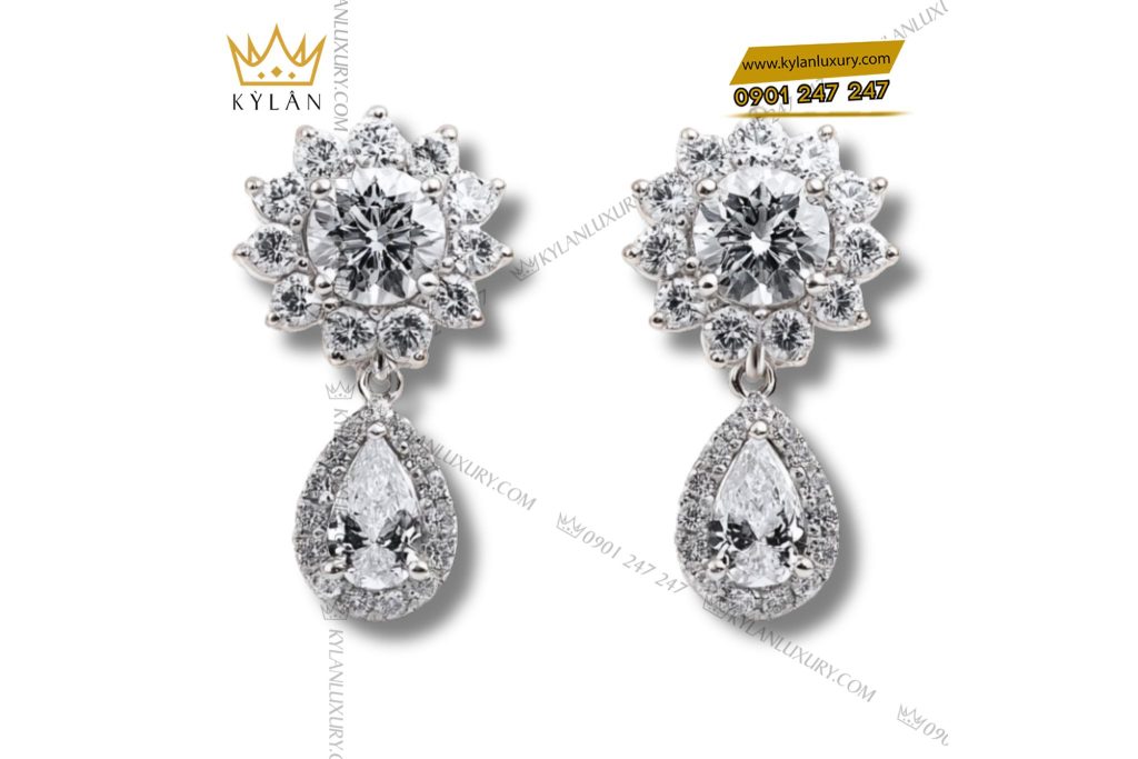 Kỳ Lân Luxury cap bong tai kim cuong vang trang au750 cap bong tai kim cuong vang trang nguyen khoi au750 6 Cặp bông tai kim cương vàng trắng nguyên khối Au750