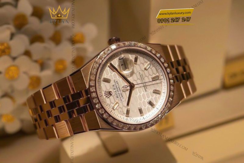 Đồng hồ Rolex Land-Dweller 36 M127285TBR-0002 Vàng Everose 18ct mặt trắng họa tiết tổ ong