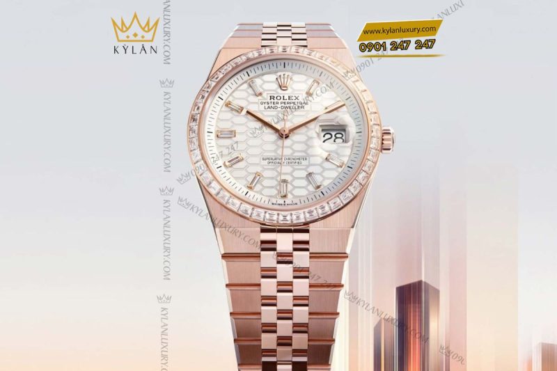 Đồng hồ Rolex Land-Dweller 36 M127285TBR-0002 Vàng Everose 18ct mặt trắng họa tiết tổ ong