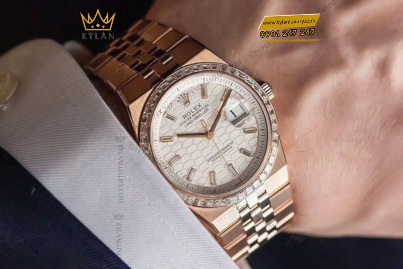 Đồng hồ Rolex Land-Dweller 36 M127285TBR-0002 Vàng Everose 18ct mặt trắng họa tiết tổ ong