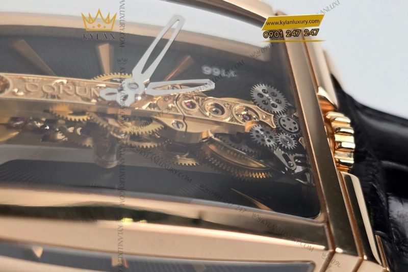 Đồng hồ Corum Golden Bridge vàng hồng mặt số đen lộ cơ