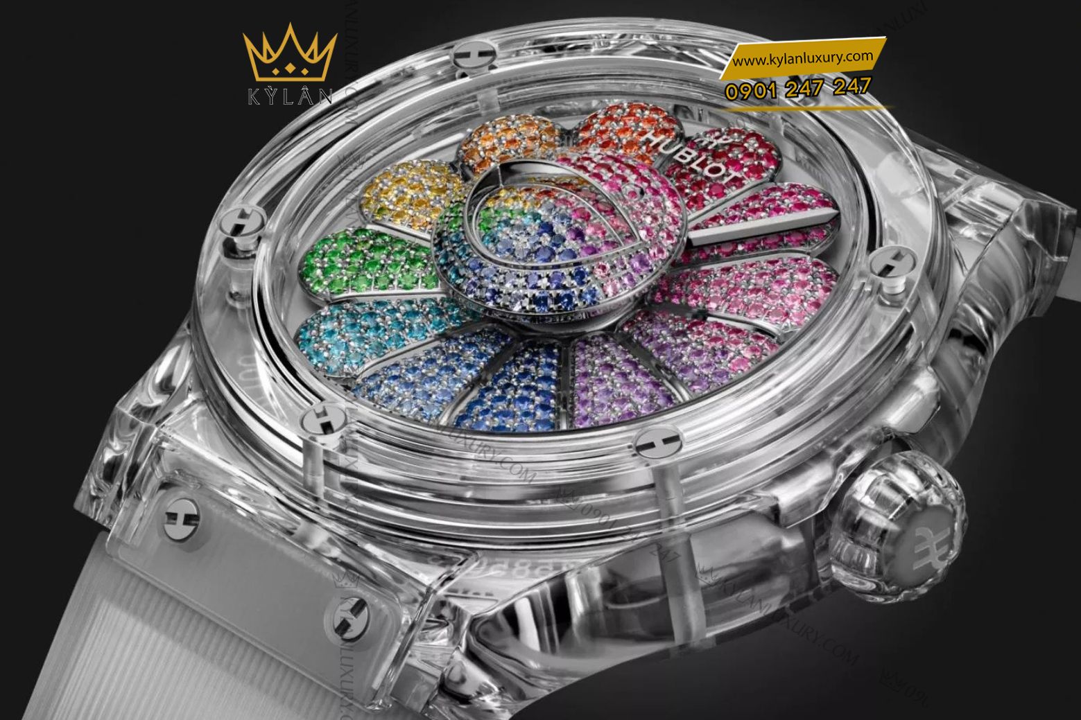 Kỳ Lân Luxury dong ho hublot classic fusion takashi murakami 3 Đồng hồ Hublot Classic Fusion Takashi Murakami Sapphire Rainbow 507.JX.0800.RT.TAK21