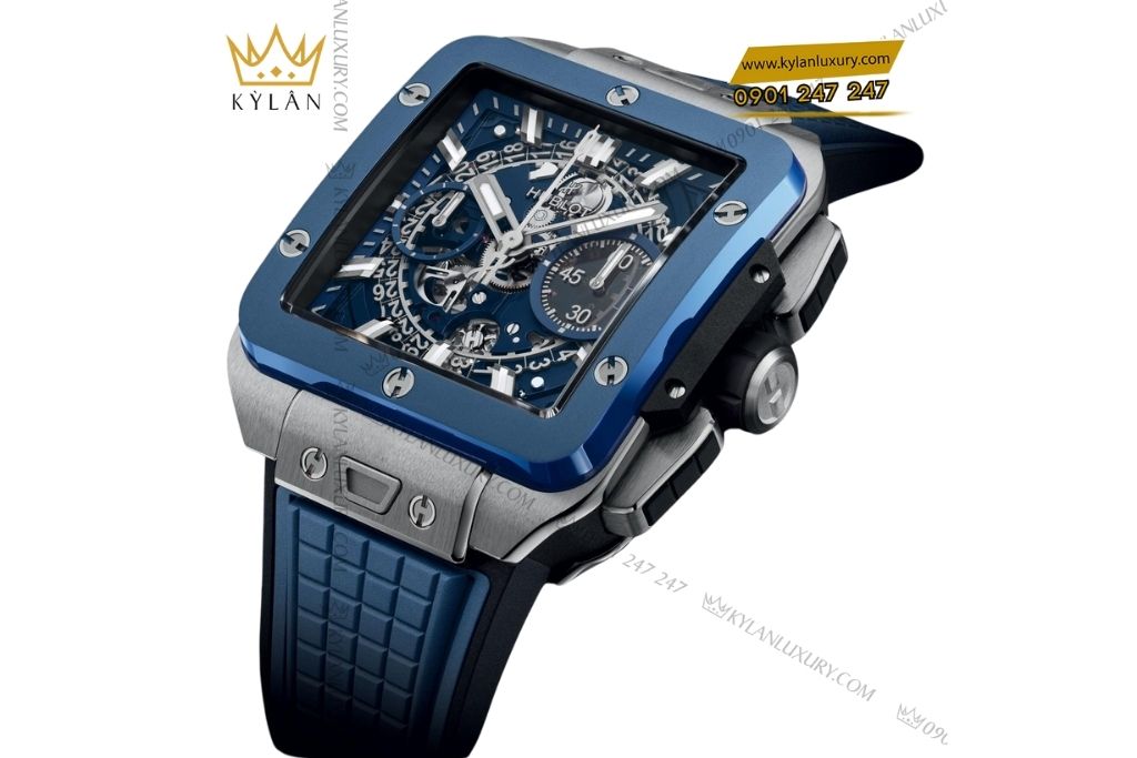 Kỳ Lân Luxury dong ho hublot square bang unico titanium blue ceramic 42 2 Đồng hồ Hublot Square Bang Unico Titanium Blue Ceramic 42mm 821.NL.5170.RX