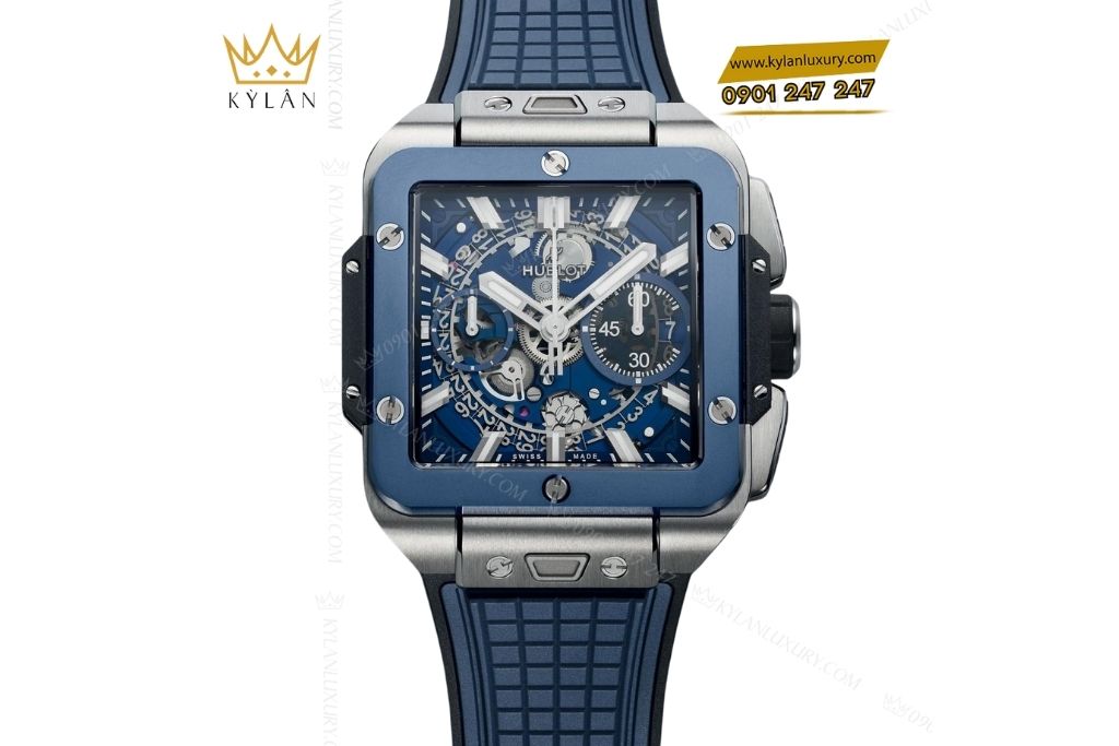 Kỳ Lân Luxury dong ho hublot square bang unico titanium blue ceramic 42 4 Đồng hồ Hublot Square Bang Unico Titanium Blue Ceramic 42mm 821.NL.5170.RX