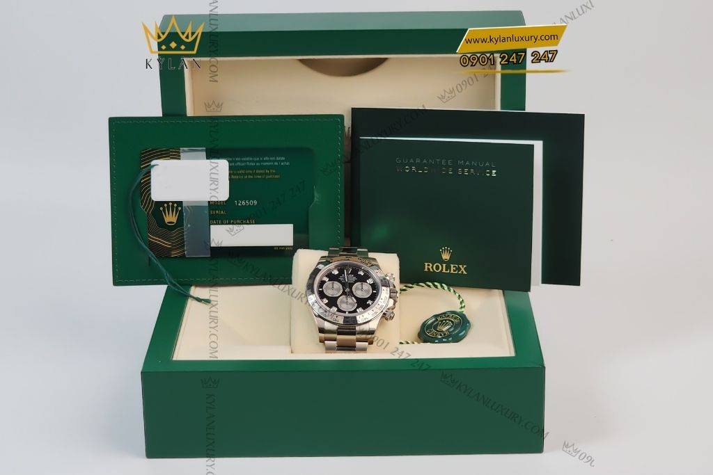 Kỳ Lân Luxury dong ho rolex cosmograph daytona 40 m126509 0002 5 Đồng hồ Rolex Cosmograph Daytona 40 M126509-0002 vàng trắng mặt số đen