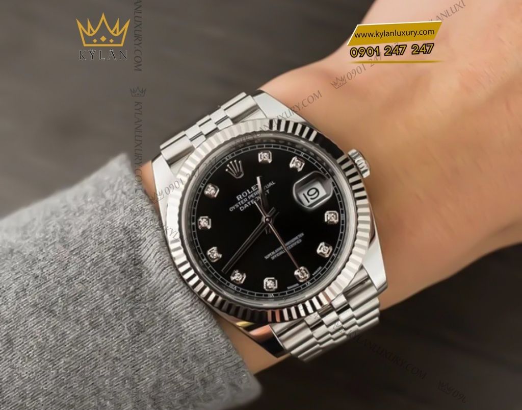 Kỳ Lân Luxury dong ho rolex datejust 36 m126234 0027 2 Đồng hồ Rolex Datejust 36mm M126234-0027 mặt số đen nạm kim cương