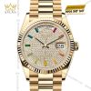 Đồng hồ Rolex Day-Date 36 128238-0051 mặt số đính kim cương và sapphire cầu vồng