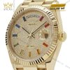 Đồng hồ Rolex Day-Date 36 128238-0051 mặt số đính kim cương và sapphire cầu vồng
