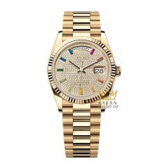Đồng hồ Rolex Day-Date 36 128238-0051 mặt số đính kim cương và sapphire cầu vồng