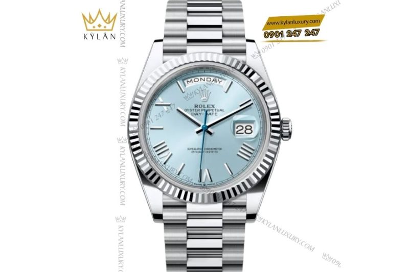 Đồng hồ Rolex Day-Date 36 M128236-0018 Bạch kim mặt số xanh băng giá