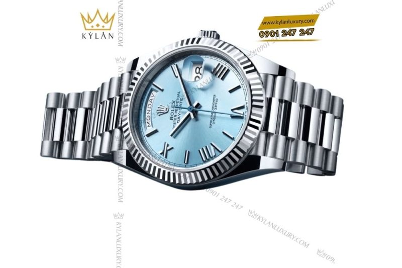 Đồng hồ Rolex Day-Date 36 M128236-0018 Bạch kim mặt số xanh băng giá