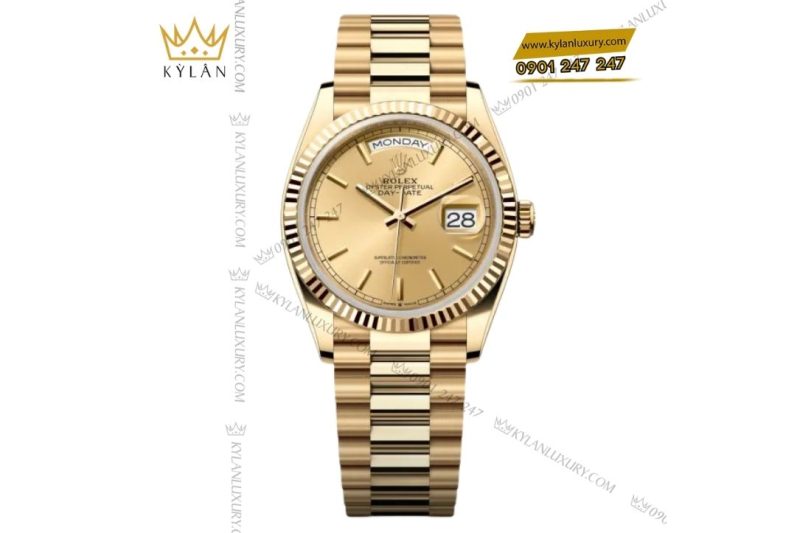 Đồng hồ Rolex Day-Date 36 M128238-0045 vàng kim 18ct mặt số Champagne