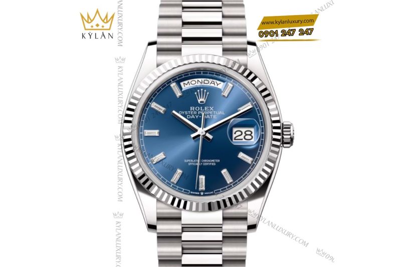 Đồng hồ Rolex Day-Date 36 M128239-0069 vàng trắng mặt số xanh dương đính kim cương