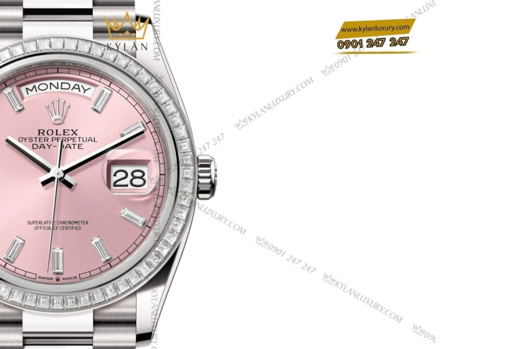 Kỳ Lân Luxury dong ho rolex day date 36 m128399tbr Đồng hồ Rolex Day-Date 36 M128399TBR-0029 vàng trắng mặt số hồng đính kim cương