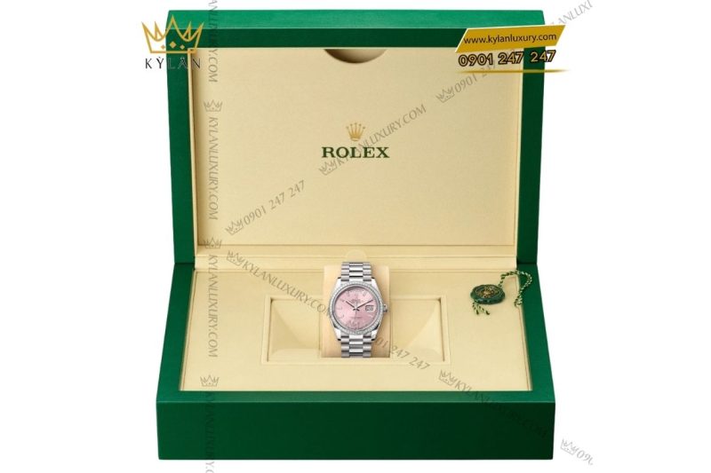 Đồng hồ Rolex Day-Date 36 M128399TBR-0029 vàng trắng mặt số hồng đính kim cương